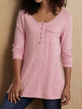 Load image into Gallery viewer, Round Neck Button Long Sleeve T-shirt Top