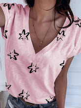 Load image into Gallery viewer, V-Neck Star Print Short Sleeve T-Shirt Tops