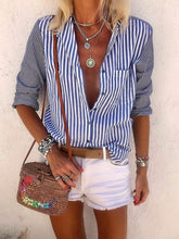 Load image into Gallery viewer, Bohemian Striped Printed Stitching Long Sleeve Casual Shirt