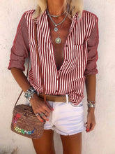 Load image into Gallery viewer, Bohemian Striped Printed Stitching Long Sleeve Casual Shirt