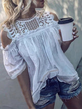 Load image into Gallery viewer, Round Neckline Shoulder Cutout Ladies Mid-sleeved Shirt