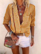 Load image into Gallery viewer, Bohemian Striped Printed Stitching Long Sleeve Casual Shirt