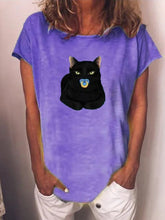 Load image into Gallery viewer, Cat Print Round Neck Short Sleeve Casual T-Shirt