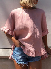 Load image into Gallery viewer, Pure Color Round Neck Ruffled Casual Loose Top with Split Hem