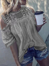 Load image into Gallery viewer, Round Neckline Shoulder Cutout Ladies Mid-sleeved Shirt