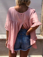 Load image into Gallery viewer, Pure Color Round Neck Ruffled Casual Loose Top with Split Hem