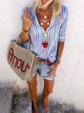 Load image into Gallery viewer, Fashionable Bohemian Stripe Print V-Neck Shirt