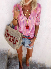 Load image into Gallery viewer, Fashionable Bohemian Stripe Print V-Neck Shirt