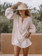 Load image into Gallery viewer, Solid Color V-neck Loose Casual Shirt Skirt