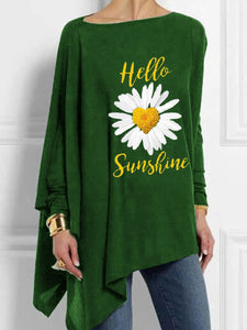 Fashion Casual Chrysanthemum Printed Long-sleeved T-shirt Top