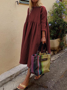 Fashionable Solid Color Long Sleeve Casual Midi Dress