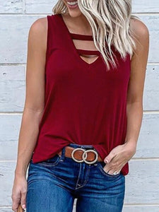 Pullover V-Neck Loose Casual Sleeveless T-Shirt