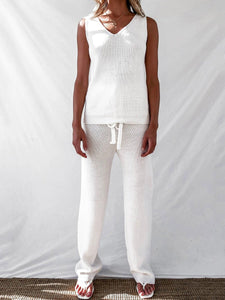 Simple Solid Color Sleeveless Knitted Sweater Suit