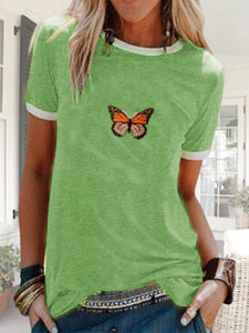 Fashion Casual Butterfly Short Sleeve Printed T-shirt Top