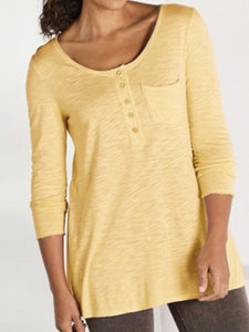 Round Neck Button Long Sleeve T-shirt Top