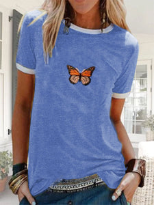 Fashion Casual Butterfly Short Sleeve Printed T-shirt Top