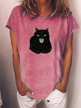 Load image into Gallery viewer, Cat Print Round Neck Short Sleeve Casual T-Shirt
