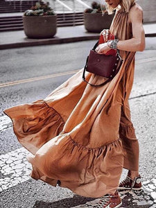 Bohemian Solid Color Sexy Casual Dress