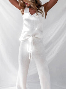 Simple Solid Color Sleeveless Knitted Sweater Suit