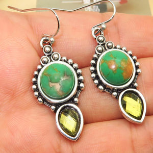 Fashion Vintage Thai Silver Green Dragon Crystal Earrings