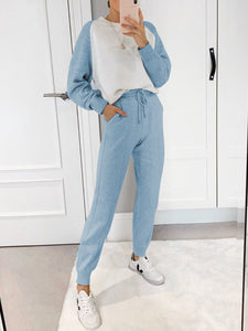 Casual Loose Color Matching Long-sleeved Two-piece Suit