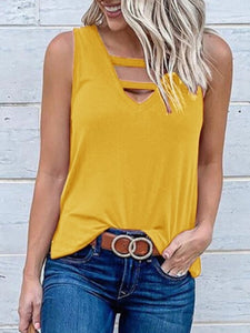 Pullover V-Neck Loose Casual Sleeveless T-Shirt