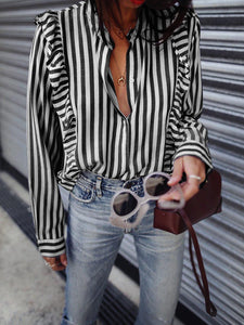 Fashionable Solid Color Striped Printed Casual Shirt