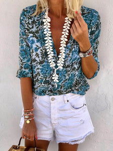 Stylish Bohemian Printed V-neck Casual Shirt