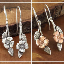 Load image into Gallery viewer, Bohemian Two-Tone Rose Gold Flower Leaf Earrings
