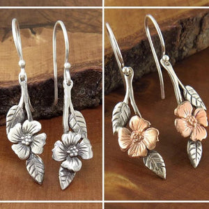 Bohemian Two-Tone Rose Gold Flower Leaf Earrings