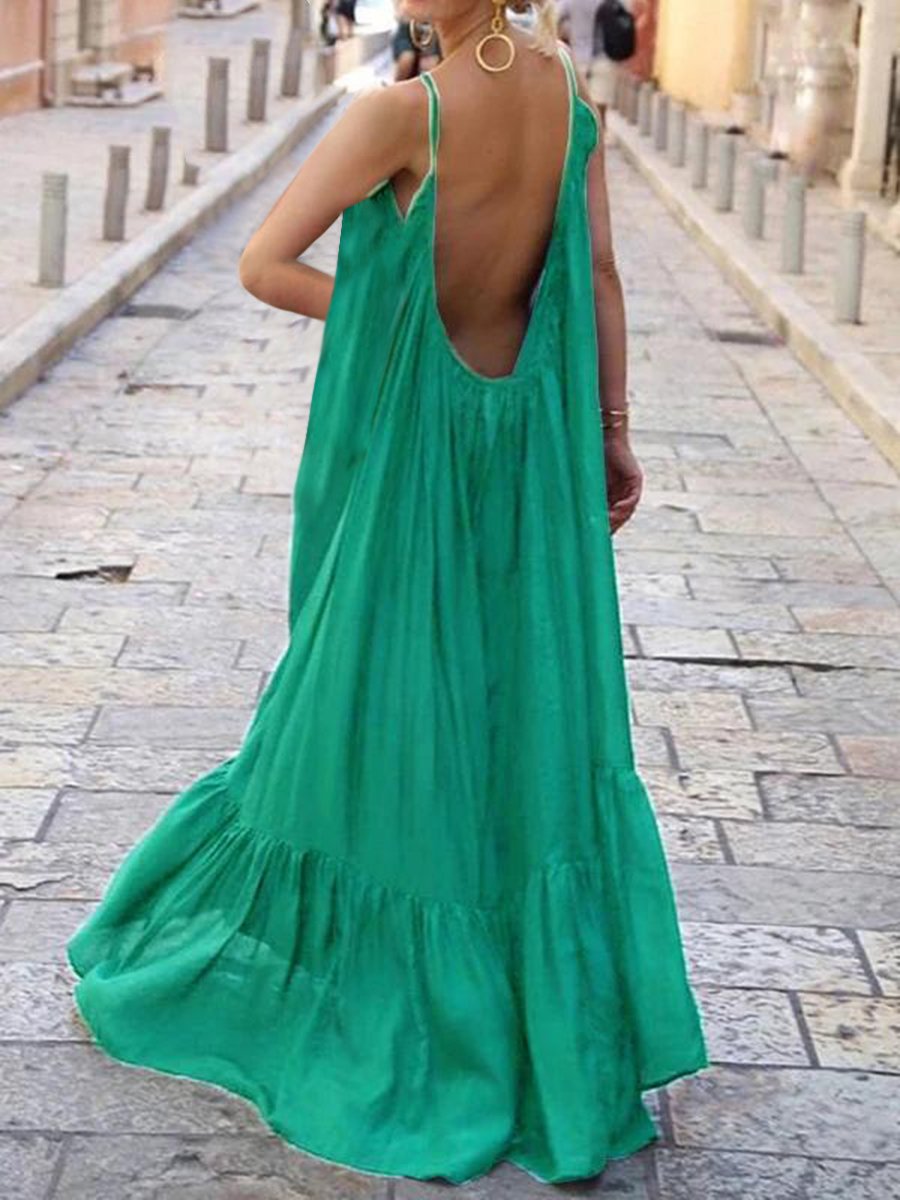 Bohemian Solid Color Sexy Casual Dress