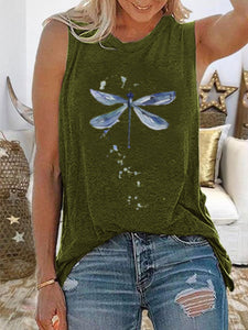 Fashion Casual Dragonfly Print T-shirt Top