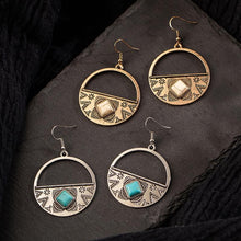 Load image into Gallery viewer, Circle Turquoise Alloy Earrings
