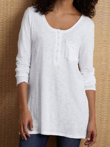 Round Neck Button Long Sleeve T-shirt Top