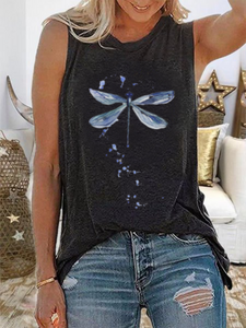 Fashion Casual Dragonfly Print T-shirt Top