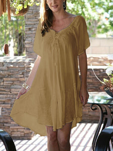 Fashion Casual Short Sleeve V-neck Dress