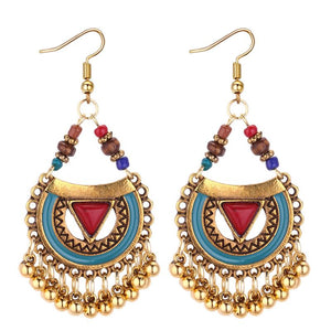 Vintage Ethnic Style Ring Metal Ball Tassel Earrings