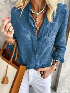 Bohemian Printed Lapel Long Sleeve Casual Shirt