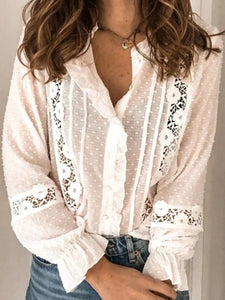 Casual Lace Long Sleeve Loose Shirt