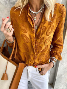 Bohemian Printed Lapel Long Sleeve Casual Shirt