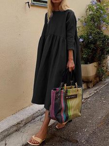 Fashionable Solid Color Long Sleeve Casual Midi Dress