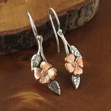 Load image into Gallery viewer, Bohemian Two-Tone Rose Gold Flower Leaf Earrings
