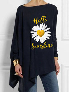 Fashion Casual Chrysanthemum Printed Long-sleeved T-shirt Top