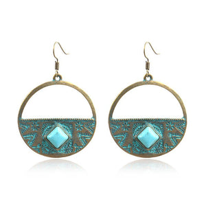 Circle Turquoise Alloy Earrings