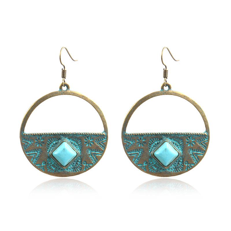 Circle Turquoise Alloy Earrings