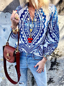 Stylish Bohemian Printed V-neck Shirt