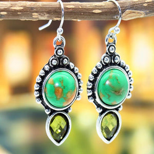 Fashion Vintage Thai Silver Green Dragon Crystal Earrings