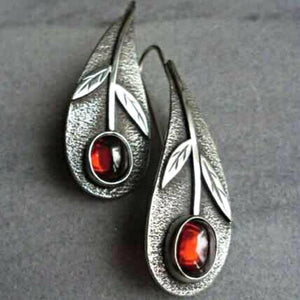 Vintage Leaf Ruby Earrings