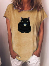 Load image into Gallery viewer, Cat Print Round Neck Short Sleeve Casual T-Shirt
